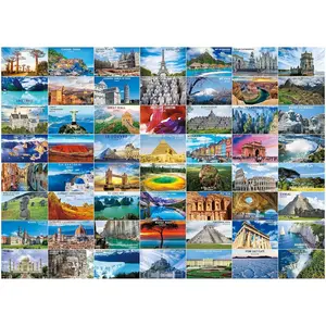 BenBen 1000-Piece Jigsaw Puzzle for Adults 56 World Landmarks Travel Poster Landscape Challenge with Letters on Back Premium Quality Sturdy Pieces 26.625 x 19.25 inches
