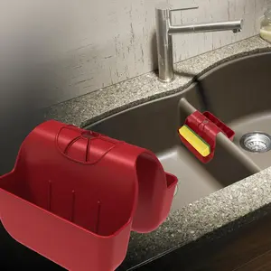 Sponge Holder for Kitchen Sink,  Sink Saddle  Organizer Rack, Sponges Holder Over Faucet,  Kitchen Organizer Accessories Rack Basket - Red