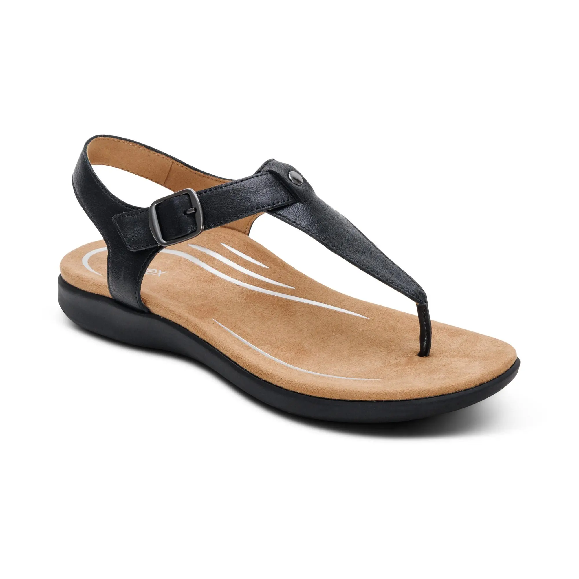 Aetrex Tracey Adjustable Thong Sandal - Black | Women's Orthotic Sandals with Arch Support for Foot Pain Relief, 1.05 Inches, 36W, Casual