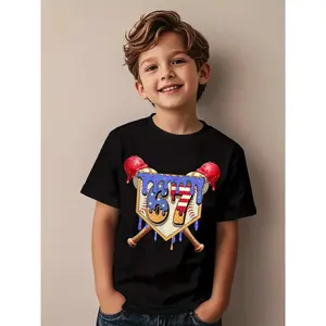 Boys Funny Ice Cream Drip T Shirt 67 Number Design with 67 Ball 67 Drip Effect Soft Breathable Short Sleeve Round Neck Casual Summer Tee for Gen Alpha Boy Clothes Age