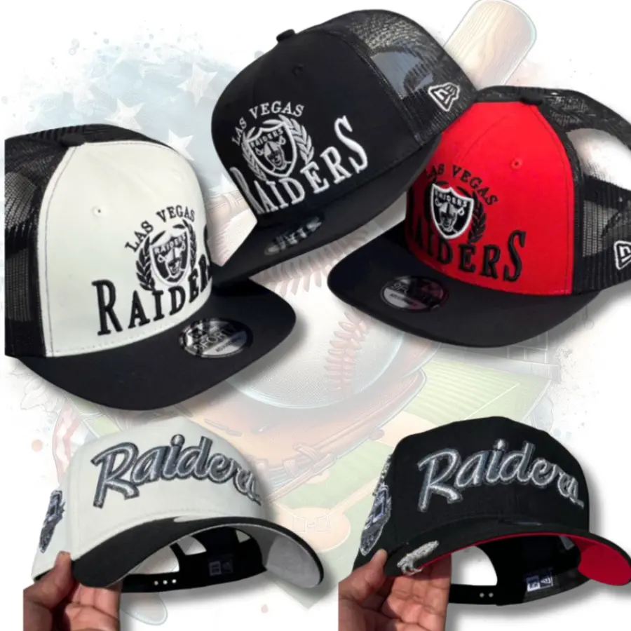 New Era Las Vegas Raiders Trucker Snapback Cap – Adjustable NFL Hat with Embroidered Raiders Shield Logo for Men & Women, Limited Edition 2026 Urban Streetwear Gorra premium, moda urbana para hombres y mujeres, Ideal para destacr tu estilo en TikTok.