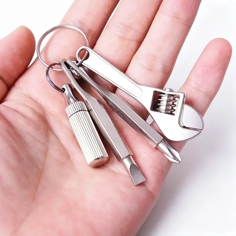 Edc Portable 4-In-1 Pocket Mini Compact Bicycle Tool Keychain, Practical Multi Tool with Letter Opener, Screwdriver Wrench, Outdoor Camping Repair Kit