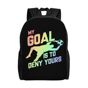“My Goal Is To Deny Yours” soccer goalkeeper backpack, water-resistant 600D Oxford cloth daypack, adjustable shoulder bag for fans, laptop bag, document bag