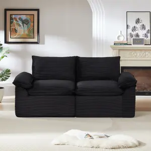 80" Cloud Loveseat Sofa, Boneless Couch Sofa in A Box for Living Room, Modern Modular Sectional Sofas 2 Seat Couch Foam Comfy No Assembly Cloud Couches with Throw Pillows for Bedroom, Dorm，Black