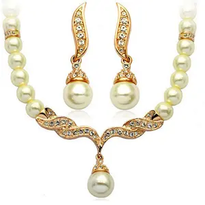 Gold Plated Beaded Necklace and Earrings Set, Bridal Bead  for Women
