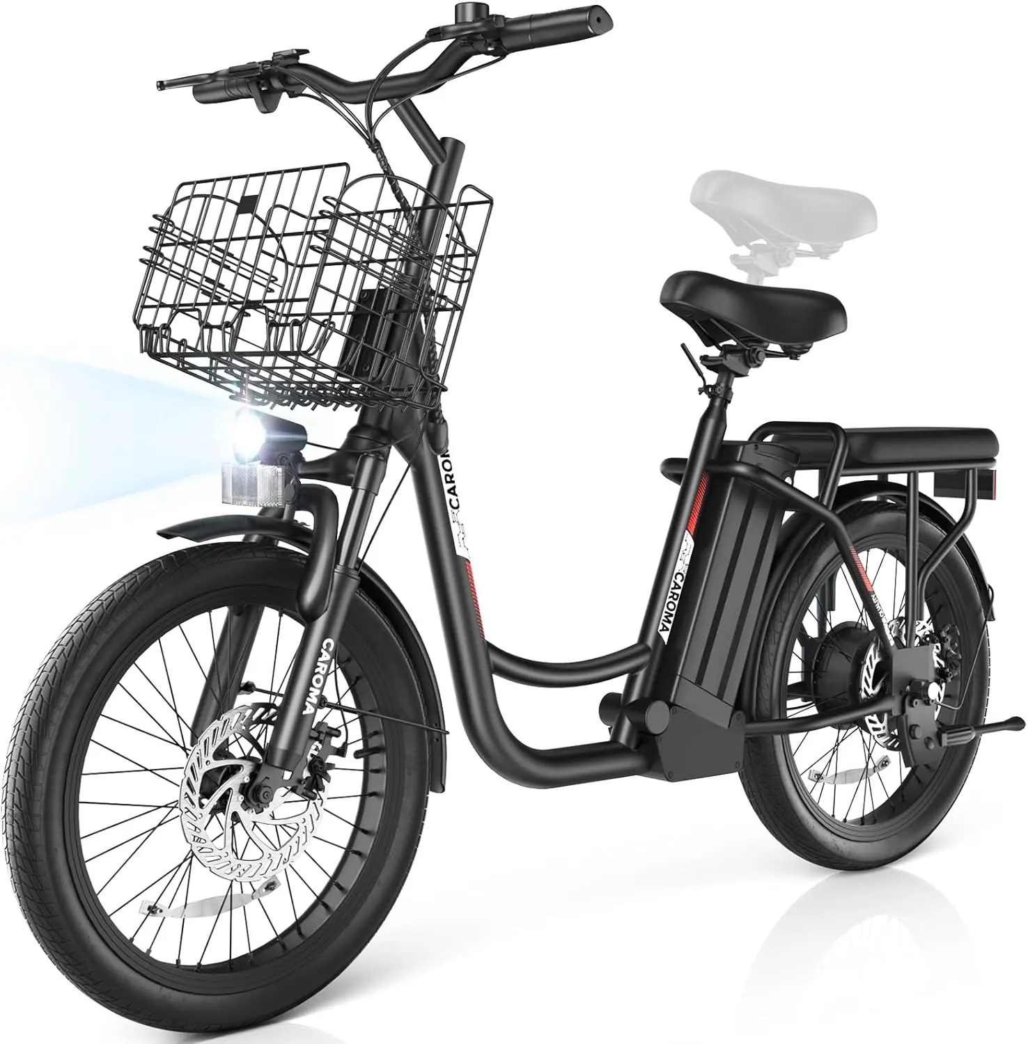 Caroma Peak 819W Electric Scooter with Seat, 20" Fat Tire Electric Bike with 48V Removable Battery, Up to 30Miles & 20MPH, Adult Electric Bicycles for Commuting with Basket&Adjustable Seat Fat Tire Ebike