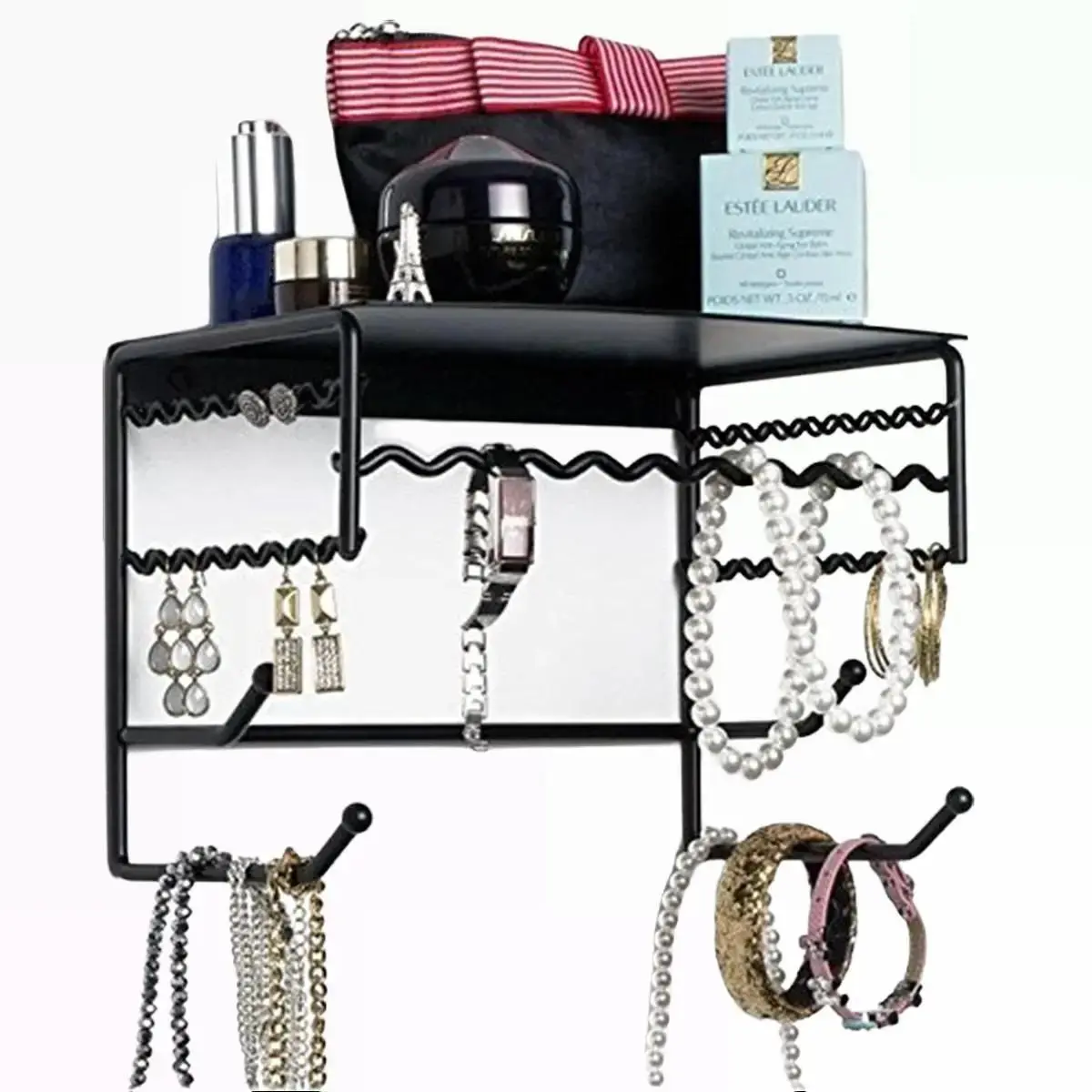 Mango Steam 10" Wall Mounted Jewelry & Accessory Storage Rack Organizer Shelf for Earrings, Bracelets, Necklaces, & Hair Accessories