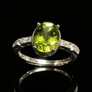 Natural Peridot 925 Silver Adjustable Ring | Art Deco Style Valentines Gift , Gift for Wedding/Birthday/Mother'sDay/Christmas