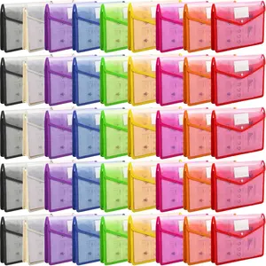 50 count Plastic Expanding File Folder Bulk - A4 Size Colorful Transparent Large-Capacity Portable Documents Envelopes with Snap Closure for Office, Business, School Supplies - No Dividers