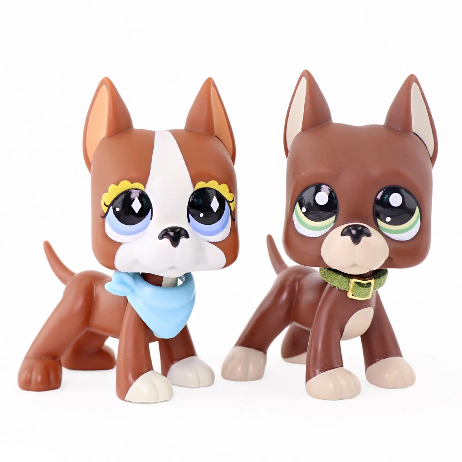 2 Pcs Mini Brown Great Dane Puppy Figures Set, Cute Big Eye Dog Figurines with Bandana & Collar Accessories, Collectible Mini Pet Animal Toys for Kids Gift Cake Topper Desk Decor