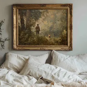 The Hunt _ Dark Academia Print, Hunting Wall Art, Moody Nature Art, Forest Cabin Decor, Vintage Oil Painting Aesthetic, Antique Home Décor