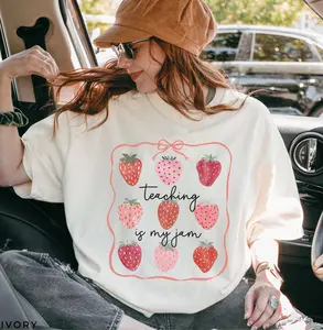 Comfort Colors Teaching Is My Jam Teacher TShirt, Cute Strawberry & Bow Graphic Shirt, Back To School Shirt, Teacher Appreciation Shirt, Educators Gift