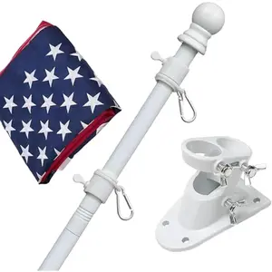 Flag Poles for Outside House with  Flag 3x5 - Flag Pole Kit includes 6ft Tangle Free House Flag Pole,Embroidered  Flag,Holder Bracket,Residential Flag Pole for House,Porch,Outdoor-White