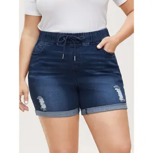 BLOOMCHIC Plus Size Pull-On Denim Shorts with Drawstring and Elastic Waist [M–6X], 3262, Summer Vibes