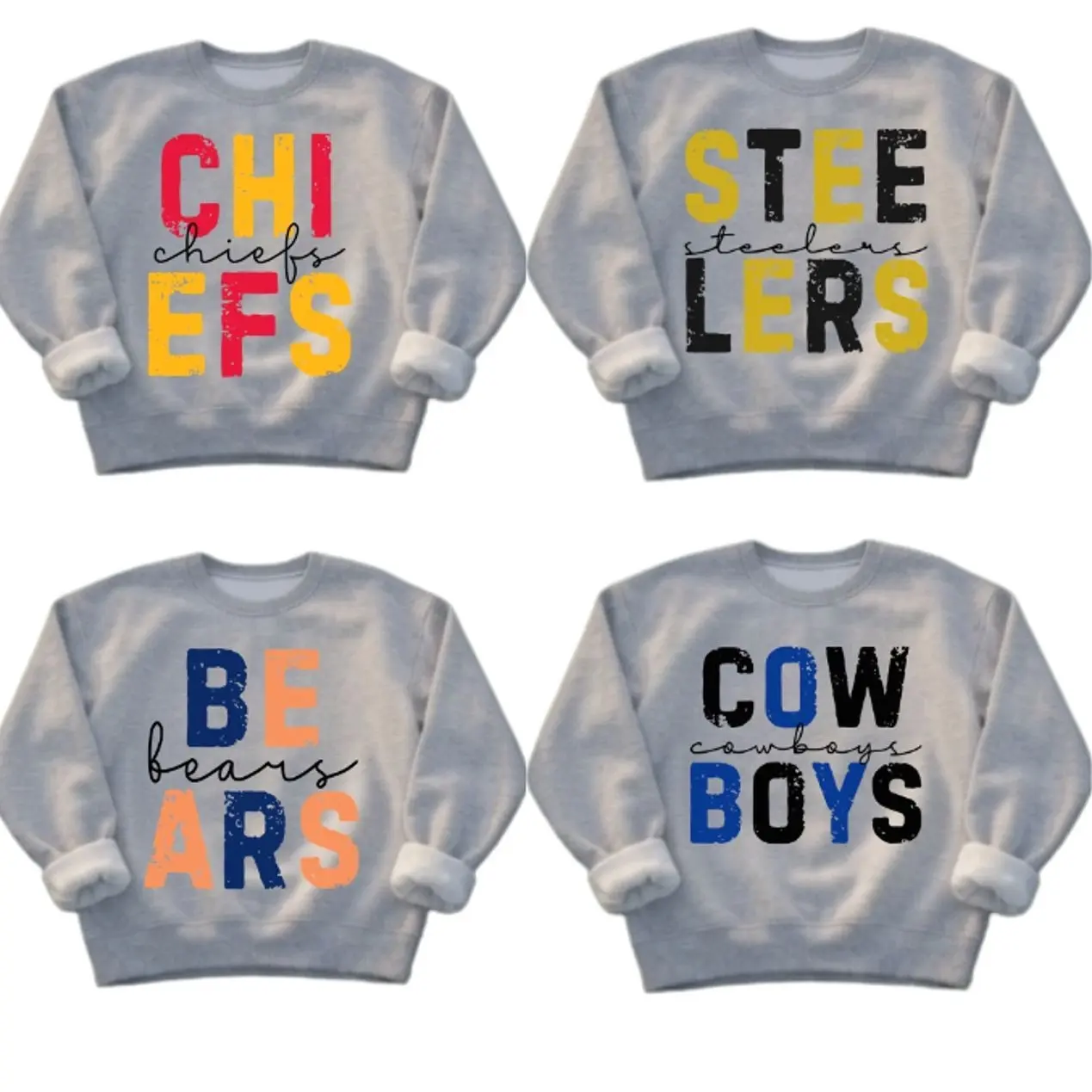 Custom Team  Sport Grey All Team Football Sweatshirt | Retro Style Crewneck Shirt | Perfect Gift for Football Fans, For Men For Women  9BI