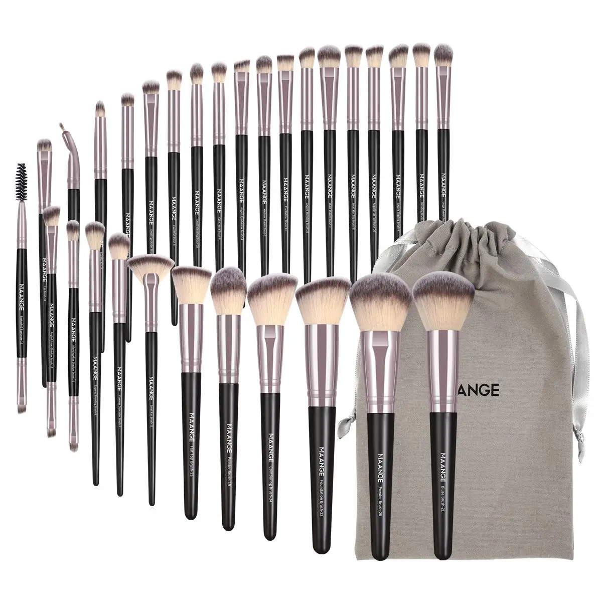 MAANGE Makeup Brush Set with Storage Bag, 30pcs/set Versatile Soft Makeup Brushes for Foundation, Blush, Lip Balm, Brushes with Soft Bristles & Comfor