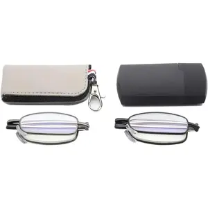 Portable Compact Mini Blue Light Blocking Reading Glasses Anti Glare Folding Eyeglasses For Women Men Readers With Case (2-Pack,3.0)
