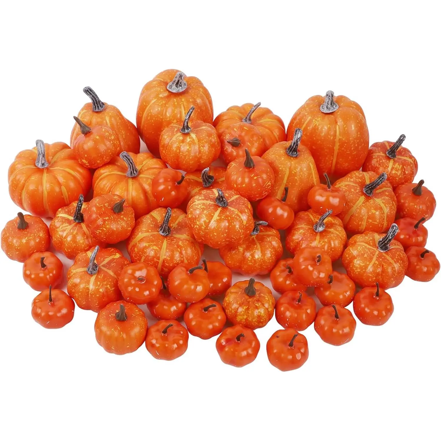 46 Pcs Assorted Size Artificial Pumpkins Fall Decorations, Orange Foam Pumpkin Autumn Decor, Decorative Faux Pumpkin for Harvest Thanksgiving Table Centerpiece Mantle Bowl Wedding Party