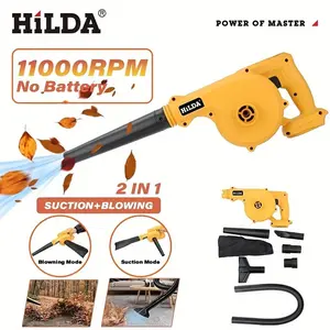 HILDA Yellow Brushed Cordless Leaf Blower/Vacuum 2-in-1 Powerful Suction Blower (Battery Not Included) with Hose, 4 Types of Nozzles & Dust Bag - Ideal for Cleaning Road Leaves, Dust and Car Interior Dust