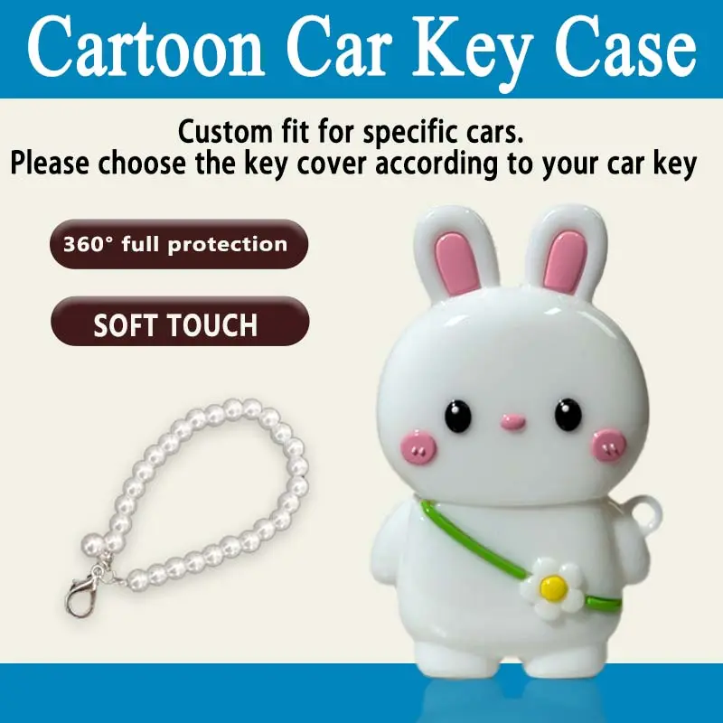 Ice Patterned Rabbit Car Key Case Shock and Drop Resistant Full Coverage Protection Compatible with Push Button Start System 360° Full Protection Soft Touch smart lcd-02