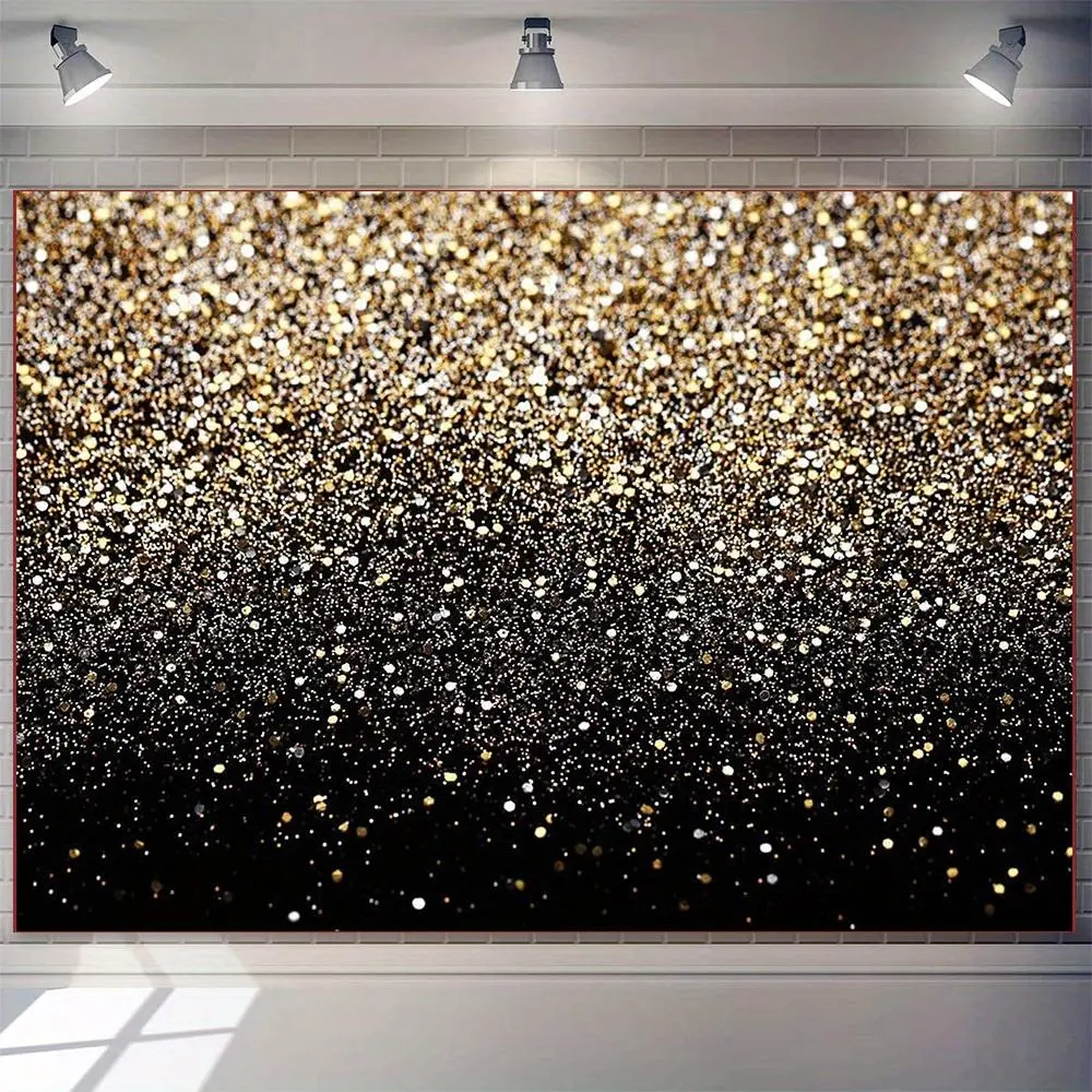 1pc Polyester Gold and Black Spots Backdrop Banner, Happy Birthday Family Events Decoration, 230x180cm/90.55x70.87inch Festive Party Supplies