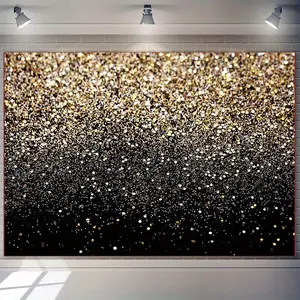 1pc Black and Golden Backdrop Golden Spots Backdrop Vintage Background for Family Birthday Party Banner 230x180cm/90.55x70.87inch
