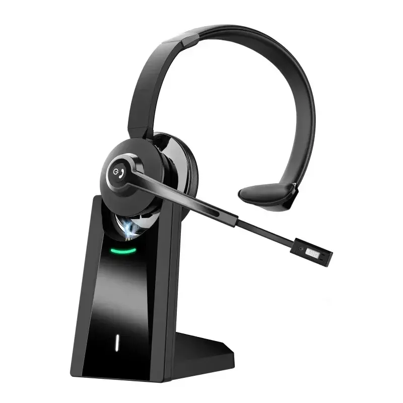 Professional Trucker Headset With 28Hrs Talktime & Noise Cancelling Mic. Open-Ear Design For Safety, Includes USB Dongle & Charging Dock For PC & Cell Phone Game Port Rechargeable Electronic Plastic <>Black Audio Button Cable Headphone Wire thumb size pxn