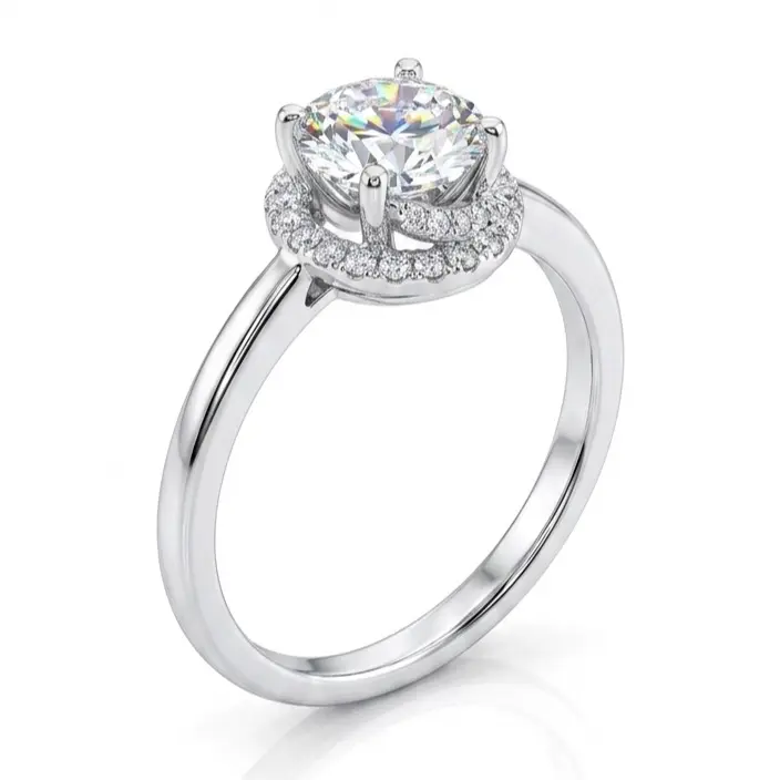 Minimalist Round Halo Solitaire Silver Ring (Size 7) - Casual Style, Romantic Look, Ideal Gift for Costume Jewelry Enthusiasts
