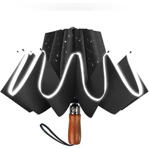 Golf Large Inverted Umbrella - Black Big Windproof Heavy Duty Upside Down 46/50/54 Inch Compact Reverse  Automatic Folding Reflective Umbrella