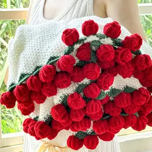 Flower Bouquet Blanket, Gifts for Mom Wife Grandma, Finished Handmade Rose Throw Blanket, Romantic Rose Gifts Ideas for Mothers Day Wedding Anniversary Birthday