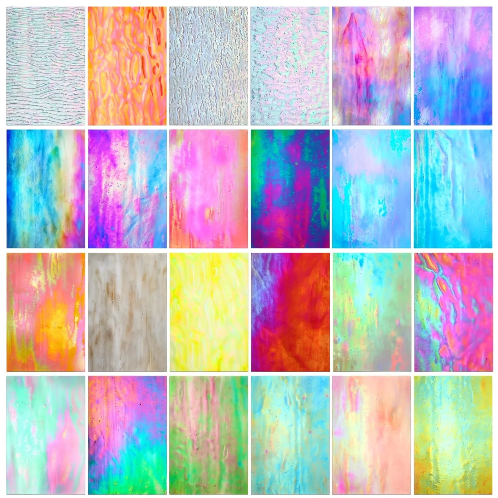 24pcs 24pcs Pcs Stained Glass Sheets 4x6 Inch Suitable for Craft Projects, Mosaic Art, DIY Home Decor - Iridescent Rainbow Glass Tiles with Shiny Colors, Mixed Color for Suncatchers, Stained Glass Panels for & Walls