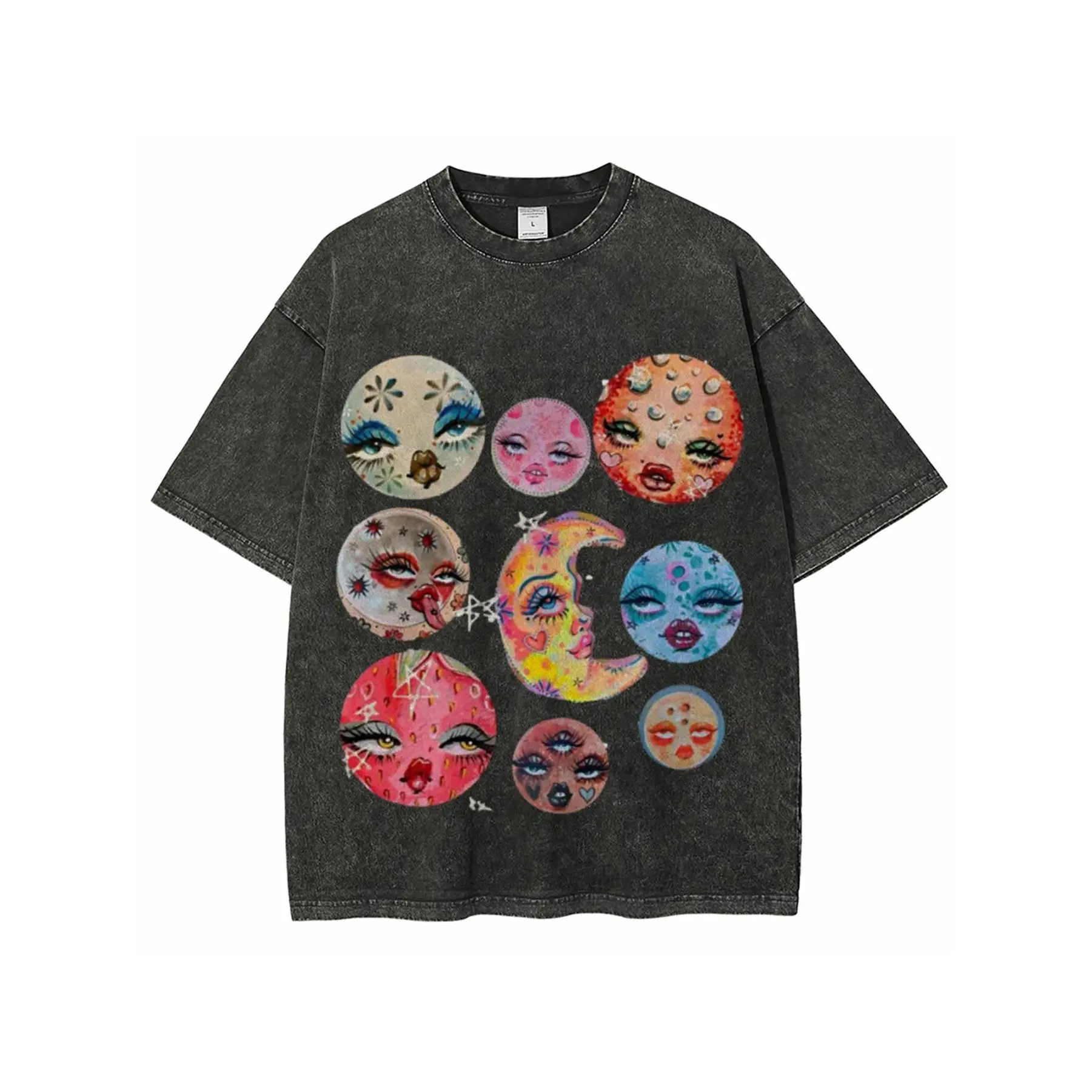 BACK TO SCHOOLwashed cotton, cosmic face show printed T-shirt, high-quality batik cotton retro fashion brand T-shirt, women's T-shirt, daily wear explosion, holiday gifts, perfect gifts fathersdaygift