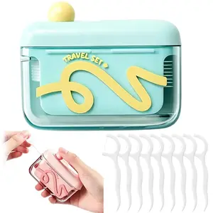 Portable Dental Floss Pick Dispenser One-Touch Pop-Up Refillable Travel Floss Case 10Pcs Floss Sticks Compact On-The-Go Floss Organizer