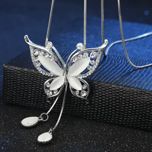 1pc Elegant Y-Shaped Necklace with Sparkling White Butterfly Pendant - Long, Dangling Rhinestone & Zinc Alloy Chain, Perfect for Everyday Fashion, Everyday Fashion Accessory|Yshaped Chain|Butterfly Pendant, Butterfly Jewelry