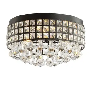 JONATHAN Y Meredith Classic Crystal Drops/Metal LED Flush Mount; for Living Room,Bedroom, Kitchen, Office