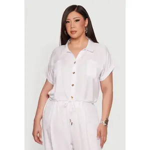 Plus Size Dolman Sleeve Drawstring Waist Blouse