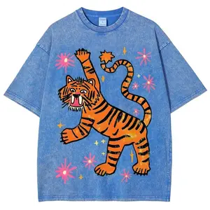 Carnival Tiger Unisex Vintage Washed Tee, Colorful Tiger Festival Art Graphic Shirt, Bold Retro Streetwear