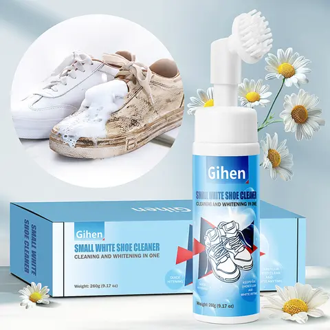 Gihen Shoe Cleaner Kits (9.17 oz), Water-Free Foam Shoe Cleaner - No Water Formula for Quick, Effortless Cleaning. Complete Kit with Brush & Towel for Sneakers, Leather, Rubber, Suede & More