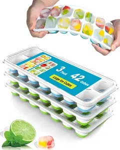 3 Pack Flexible Silicone Ice Cube Trays with Lids, Easy Release, Stackable Ice Molds, 1.2" Cubes(2 Green 1 Blue) for Juice, Coffee & Cocktails, BPA Free