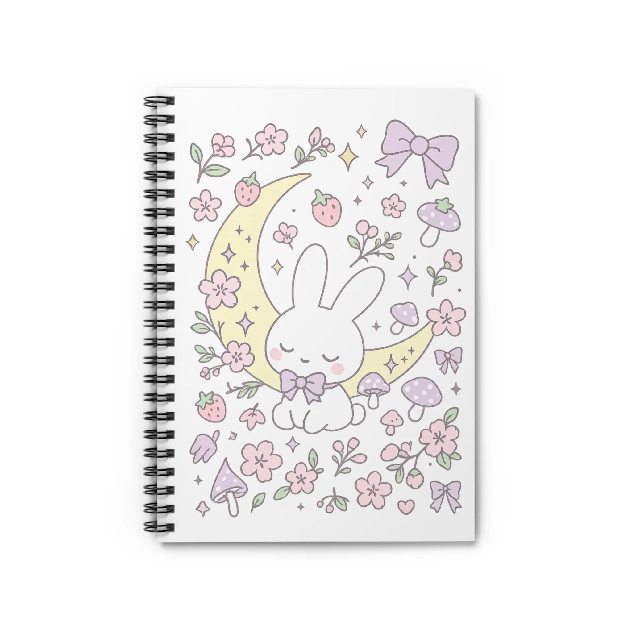 Kawaii Floral Bunny Spiral Notebook Cute Pastel Journal for School, Notes, Gifts & Planners