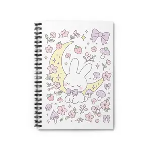 Kawaii Floral Bunny Spiral Notebook Cute Pastel Journal for School, Notes, Gifts & Planners