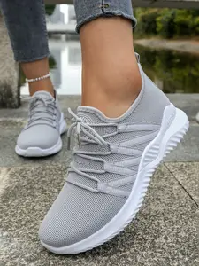 Women's Soft Sole Breathable Lightweight Sports Shoes, Mesh Sneakers, Summer New Fashion Flyknit Casual Sneakers, Comfortable All Season Footwear, Soft Soled Sneakers, Lightweight Athletic Sneakers