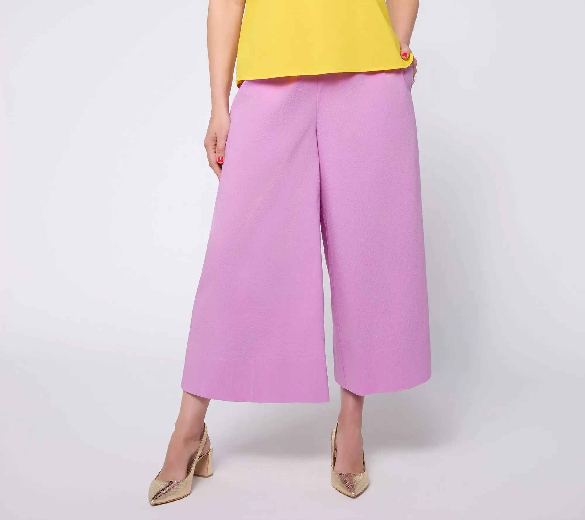 Carla Rockmore Collection Petite Pull-On Seersucker Wide Cropped Pants