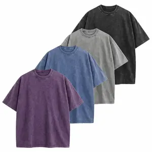 Oversized Short Sleeve Streetwear Washed Vintage T-Shirt Round Neck Loose Fit Casual Distressed Tee