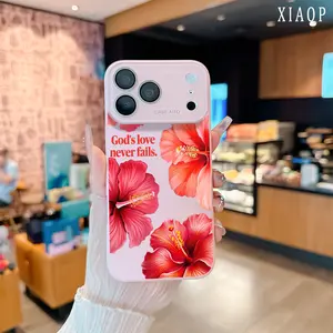 Hibiscus flowers and GOD'LOVE NEVER FAILS Design Dopamine INS style iPhone Case for 17 Pro Max 16 15 Plus 14 13 12 Full Camera Protection Shockproof, High Durability,  Ultra-Thin Design| Perfect for Everyday Use Protector Screen Protector