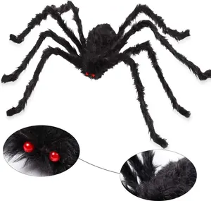Giant Halloween Spider 6.6 Ft. 200cm, Scary Halloween Yard Decorations Large Black Hairy Spider Props for Indoor & Outdoor Halloween Decorations