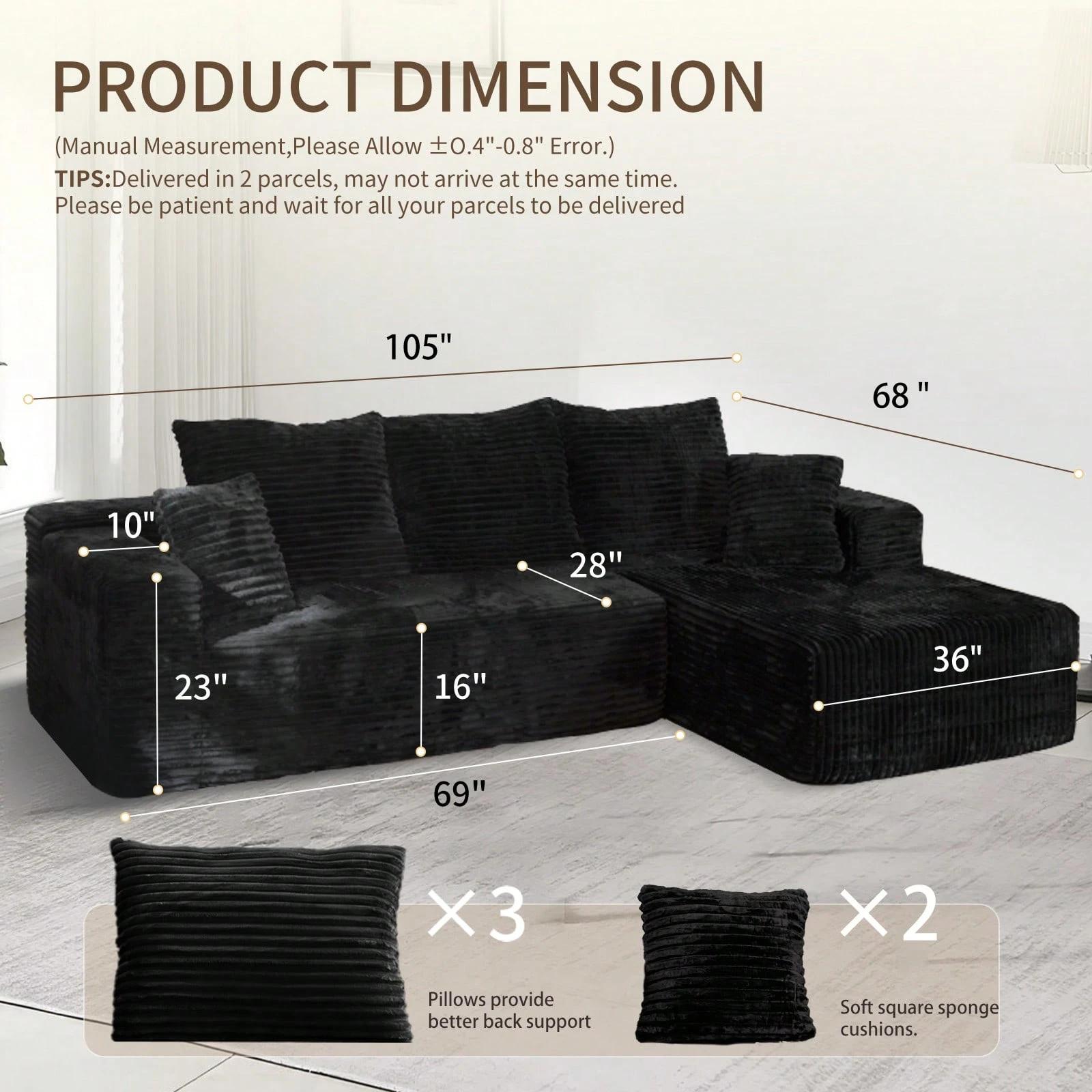 105" Modern Modular Sofa With Deep Seat, Cloud Sectional Couch With L-Shape Chaise, No Assembly Required,Suitable For Living Room,  Living Room Christmas Decoration, Living Room & Bedroom Furniture Sets, Muebles, Sofá Cama, Cama King Size, Furniture.