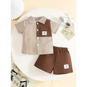 High Quality Summer Children's Wear New Striped Short Sleeve Shirts Casual Shorts Stylish Kids Toddler Boys Two-piece Set 100%