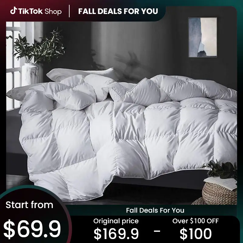 APSMILE Goose Down Comforter Duvet Insert-Ultra Soft All Season Size Down Comforter-Hotel Collection Fluffy Medium Warmth White -Bedding Sleeping-TikT
