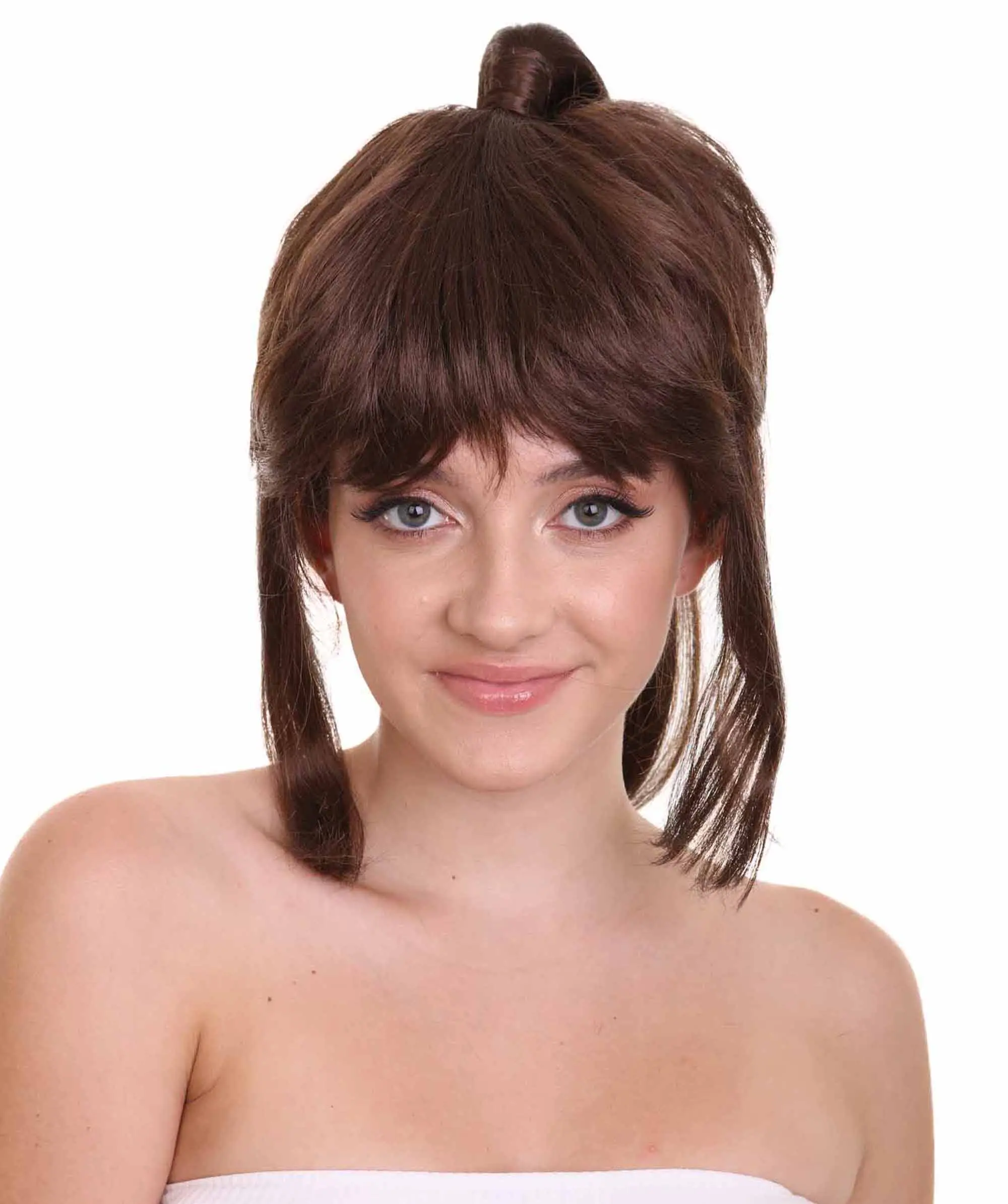 HPO Breathable Capless Wig for Women Ideal for Cosplay and Halloween Events - Flame-Retardant Synthetic Fiber -Brown